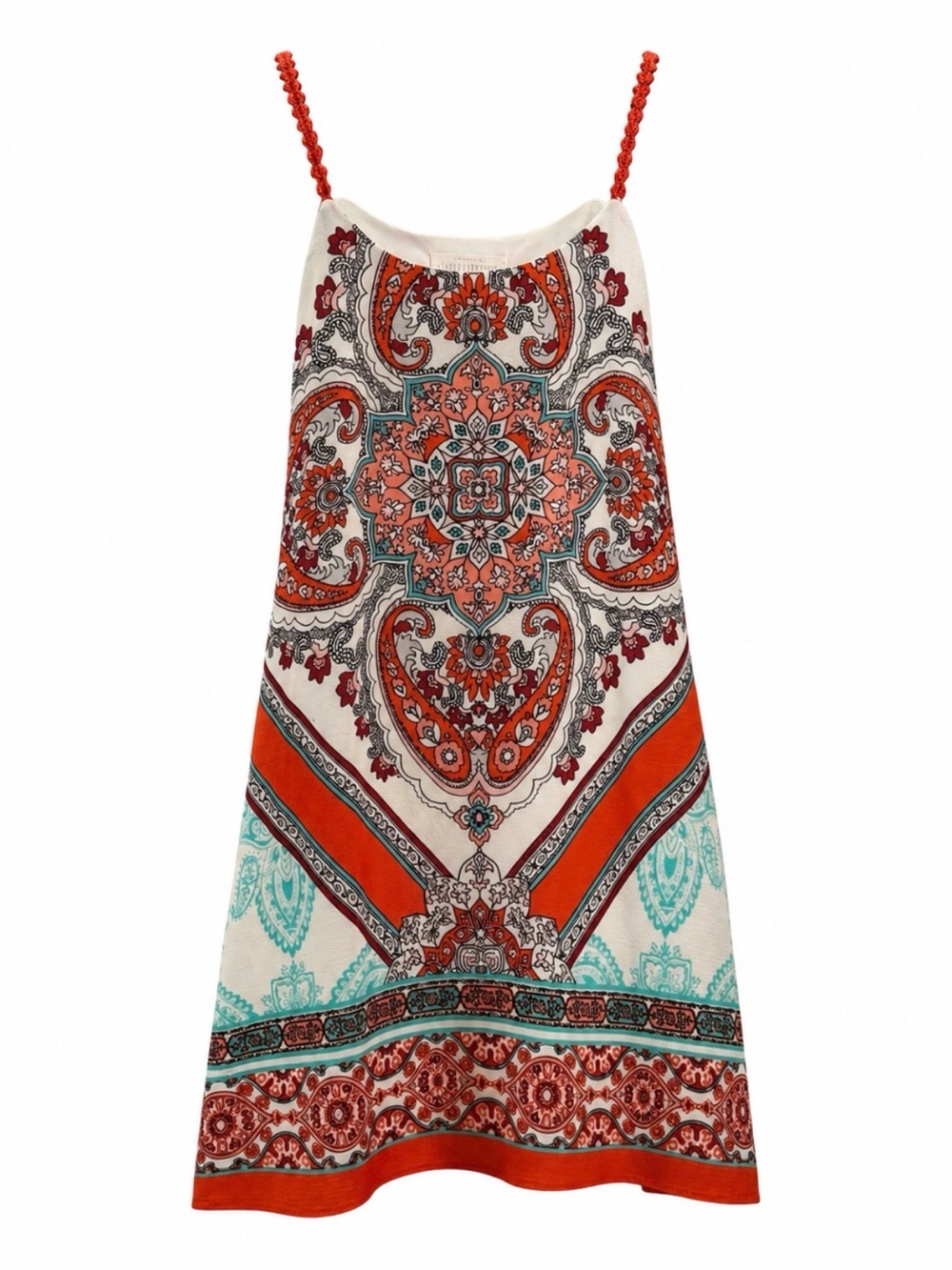 Sweet Wanderer Paisley Boho Shift Dress Large Coral Teal Sleeveless